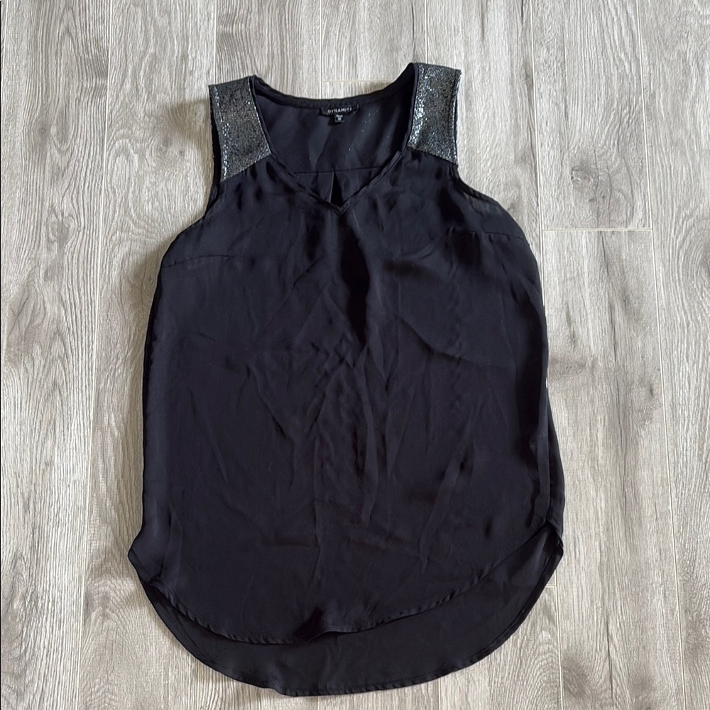 Dynamite Black Tank Top with Glitter Accents